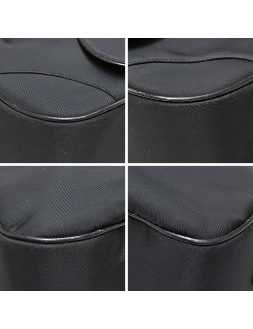 Sac CHRISTIAN DIOR double saddle toile noire