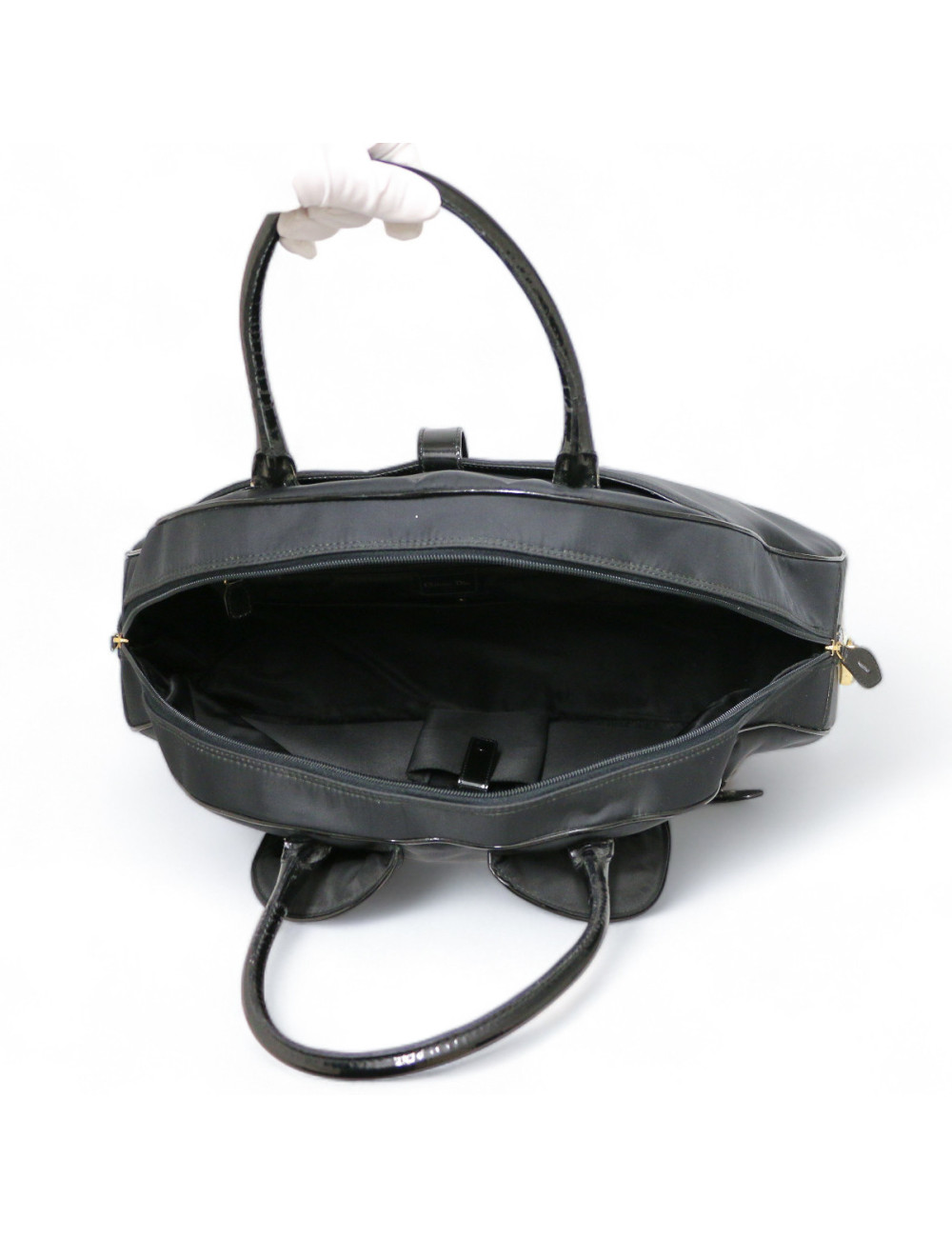 Sac CHRISTIAN DIOR double saddle toile noire