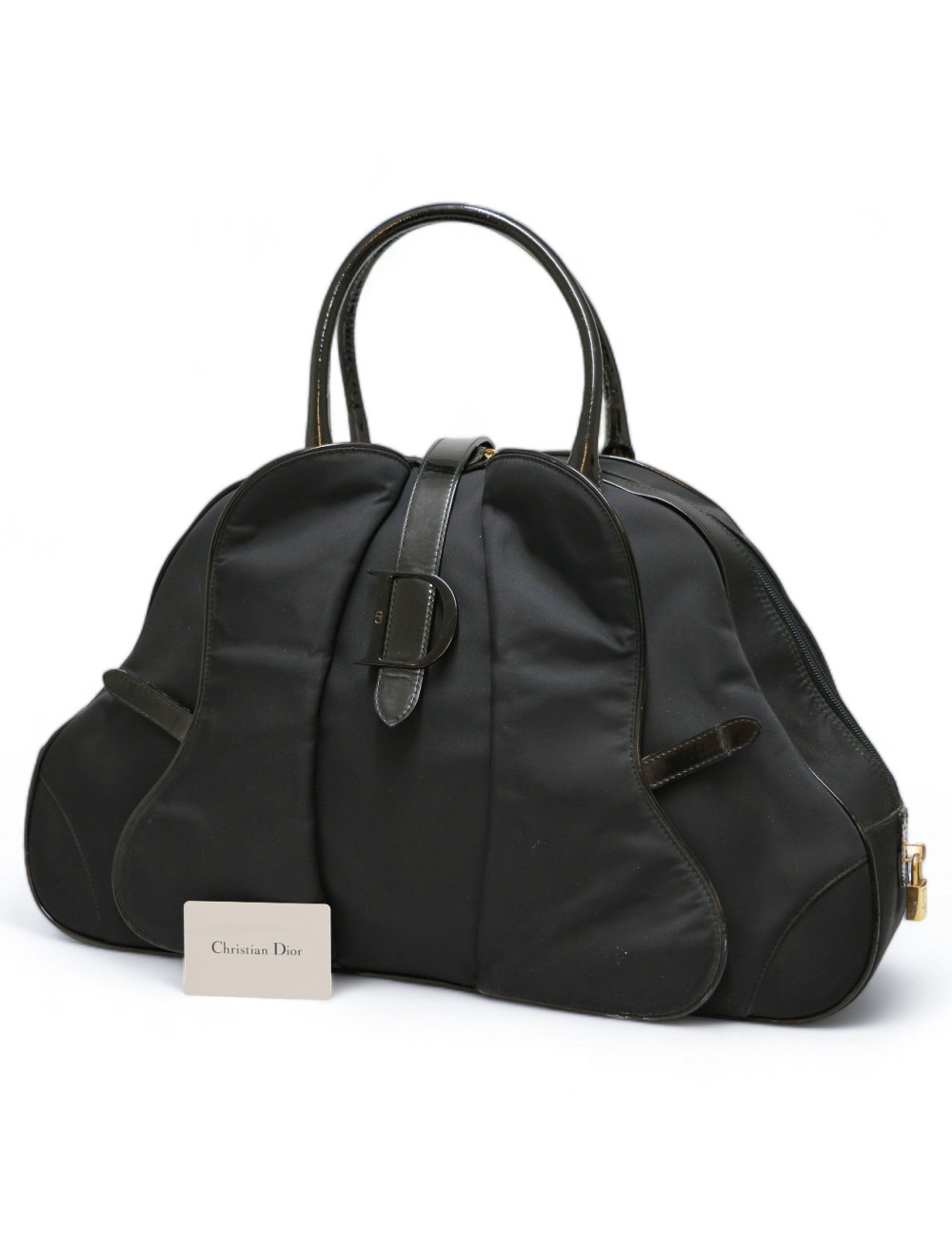 Sac CHRISTIAN DIOR double saddle toile noire