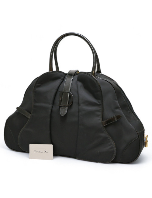 Sac CHRISTIAN DIOR double saddle toile noire