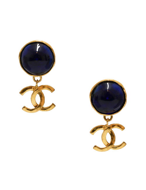 Clips vintage pendants CHANEL pâte de verre saphir