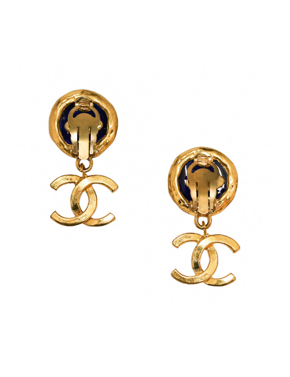 Clips vintage pendants CHANEL pâte de verre saphir