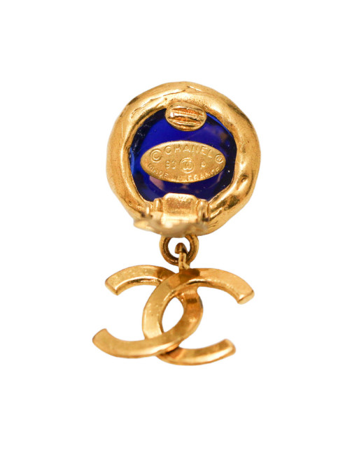 Clips vintage pendants CHANEL pâte de verre saphir