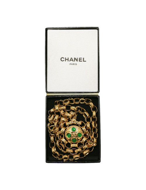 Sautoir vintage CHANEL pate de verre emeurode