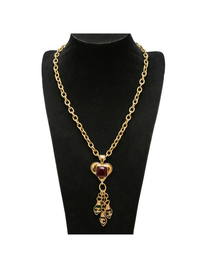 Sautoir coeur CHANEL métal et pâte de verre