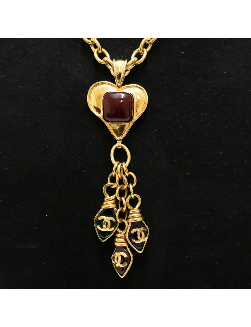 Sautoir coeur CHANEL métal et pâte de verre