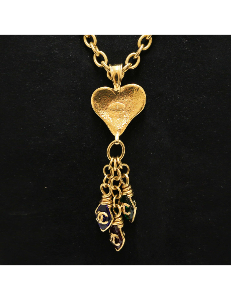 Sautoir coeur CHANEL métal et pâte de verre