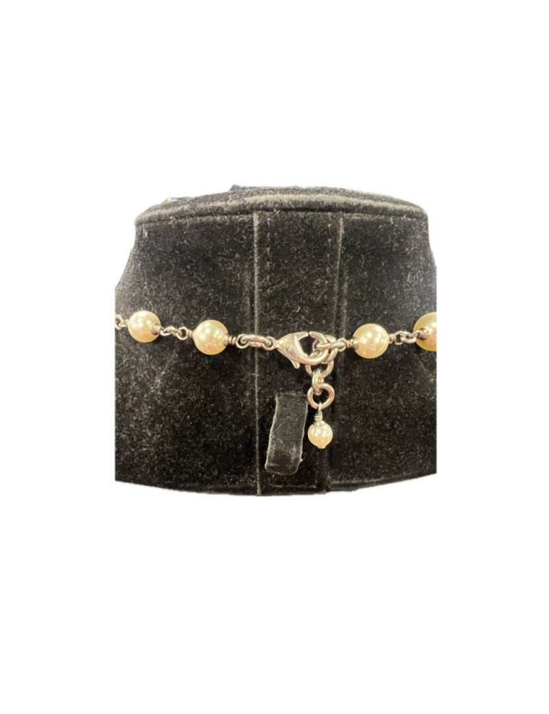 Sautoir long CHANEL perles et CC strass