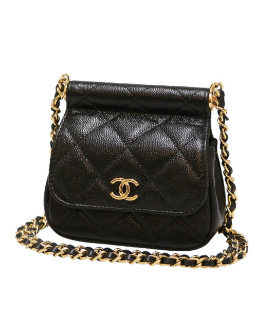 Mini sac CHANEL cuir caviar noir