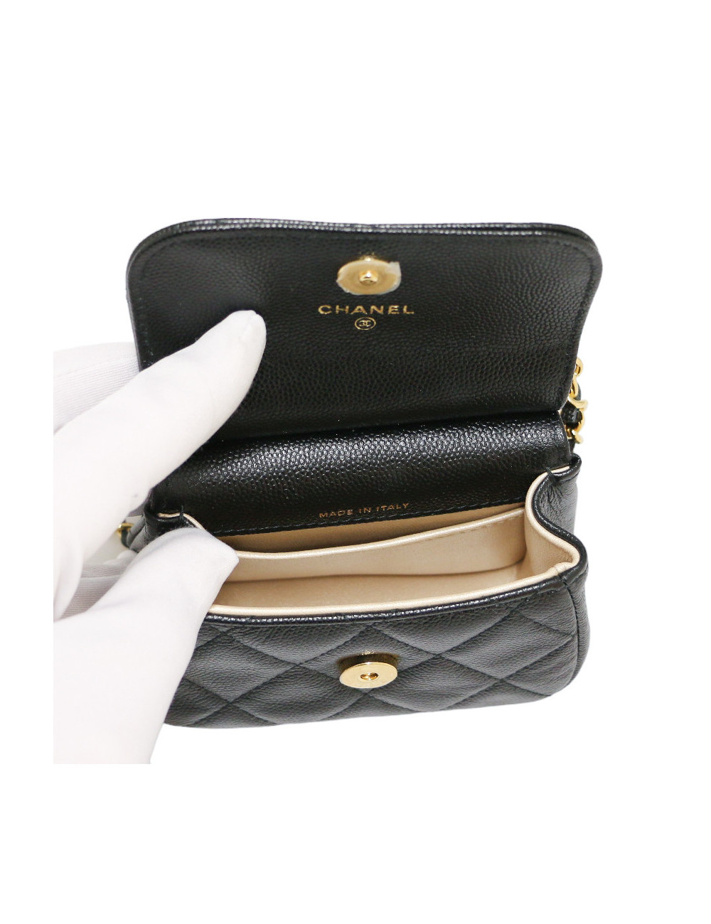 Mini sac CHANEL cuir caviar noir
