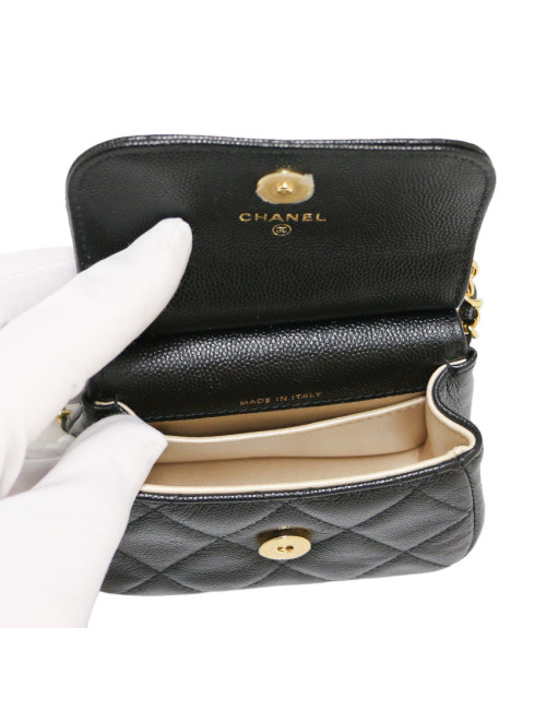 Mini sac CHANEL cuir caviar noir
