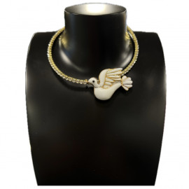 LOULOU DE LA FALAISE choker necklace in gilded metal and dove pendant in molten glass