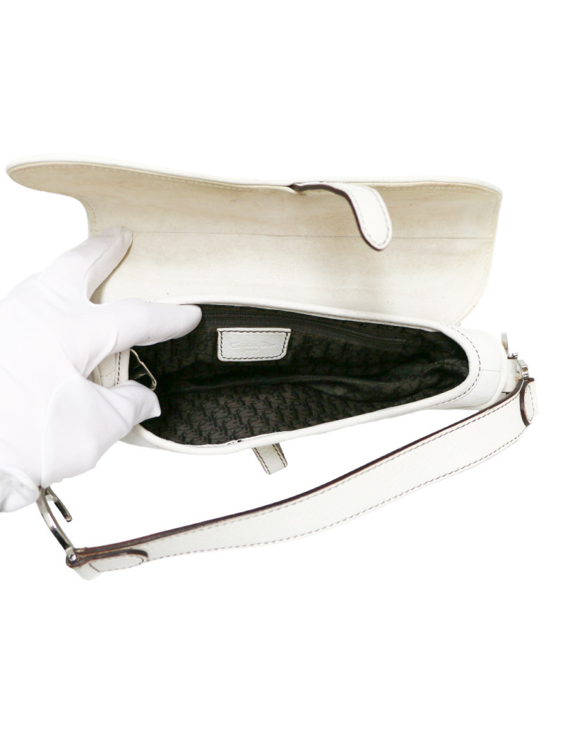 Saddle CHRISTIAN DIOR White grained leather