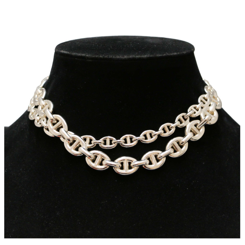HERMES silver double anchor chain necklace