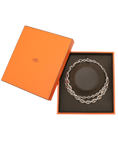 HERMES silver double anchor chain necklace  