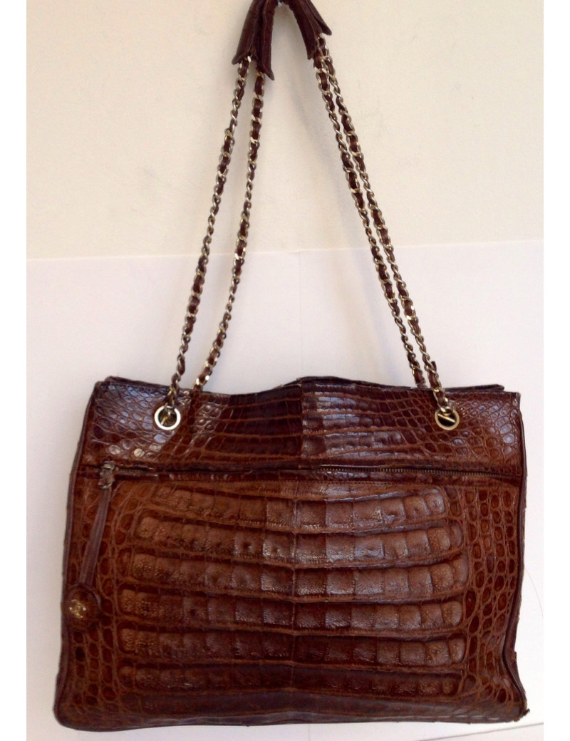 sac CHANEL, crocodile marron vintage