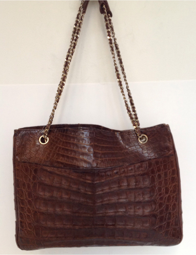 sac CHANEL, crocodile marron vintage