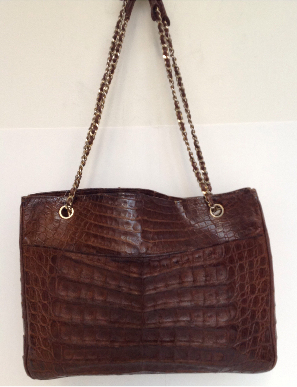 sac CHANEL, crocodile marron vintage