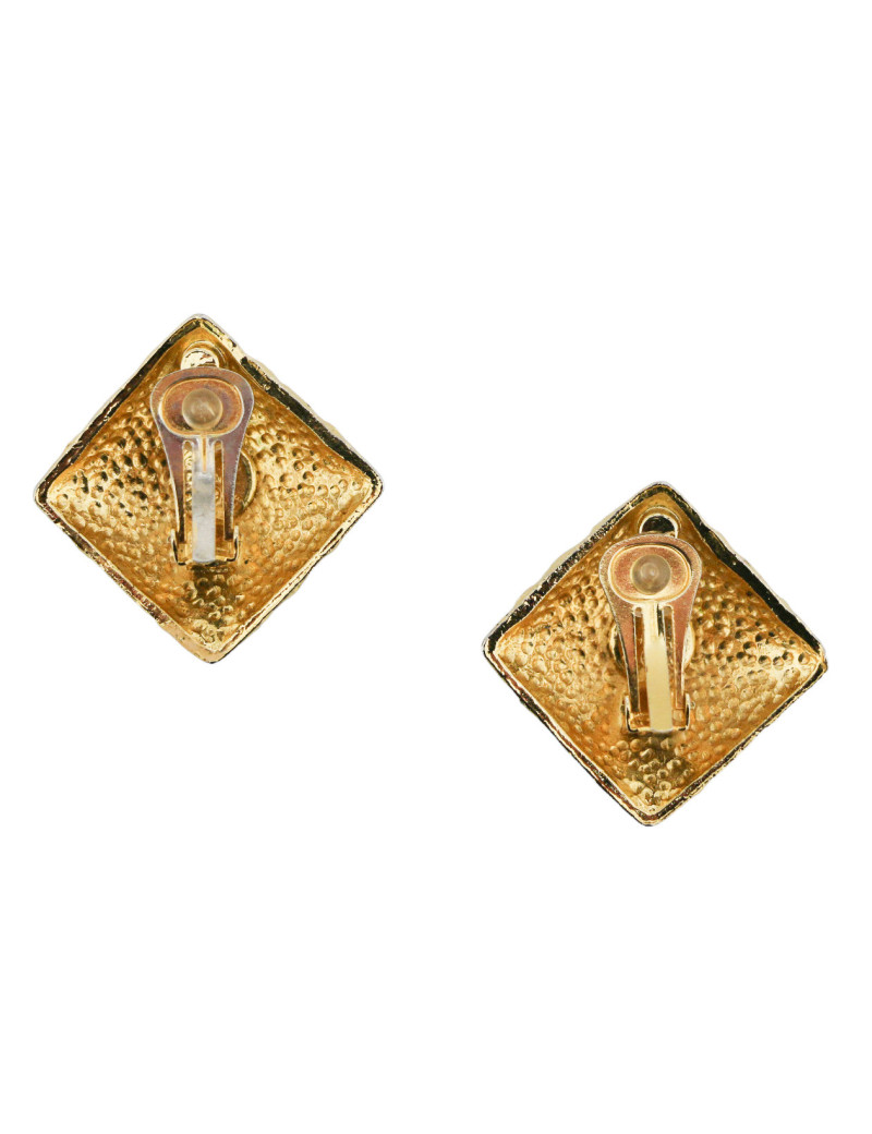 CHANEL vintage ivory enamel square couture clip-on earrings