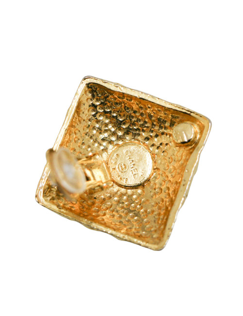 CHANEL vintage ivory enamel square couture clip-on earrings
