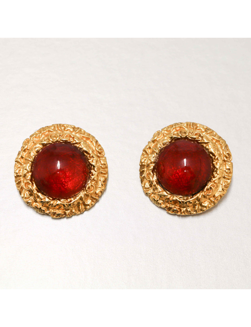 CHANEL vintage round ruby red molten glass clip-on earrings