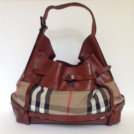 BURBERRY pattern tartan and brown leather bag