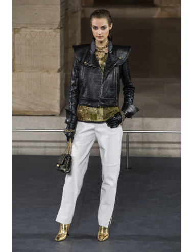 Sac CHANEL  imitation crocodile noir peint c h a n e l doré 2