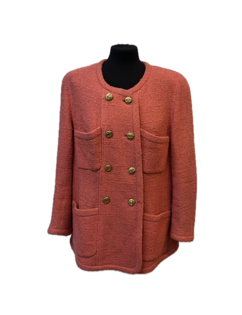 Veste CHANEL croisée tweed corail