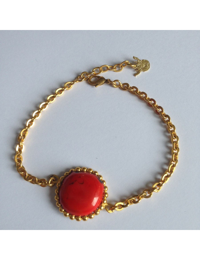 Bracelet cabochon rond rouge MARGUERITE DE VALOIS