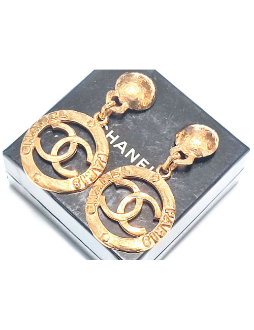CHANEL vintage gold pendant clip-on earrings