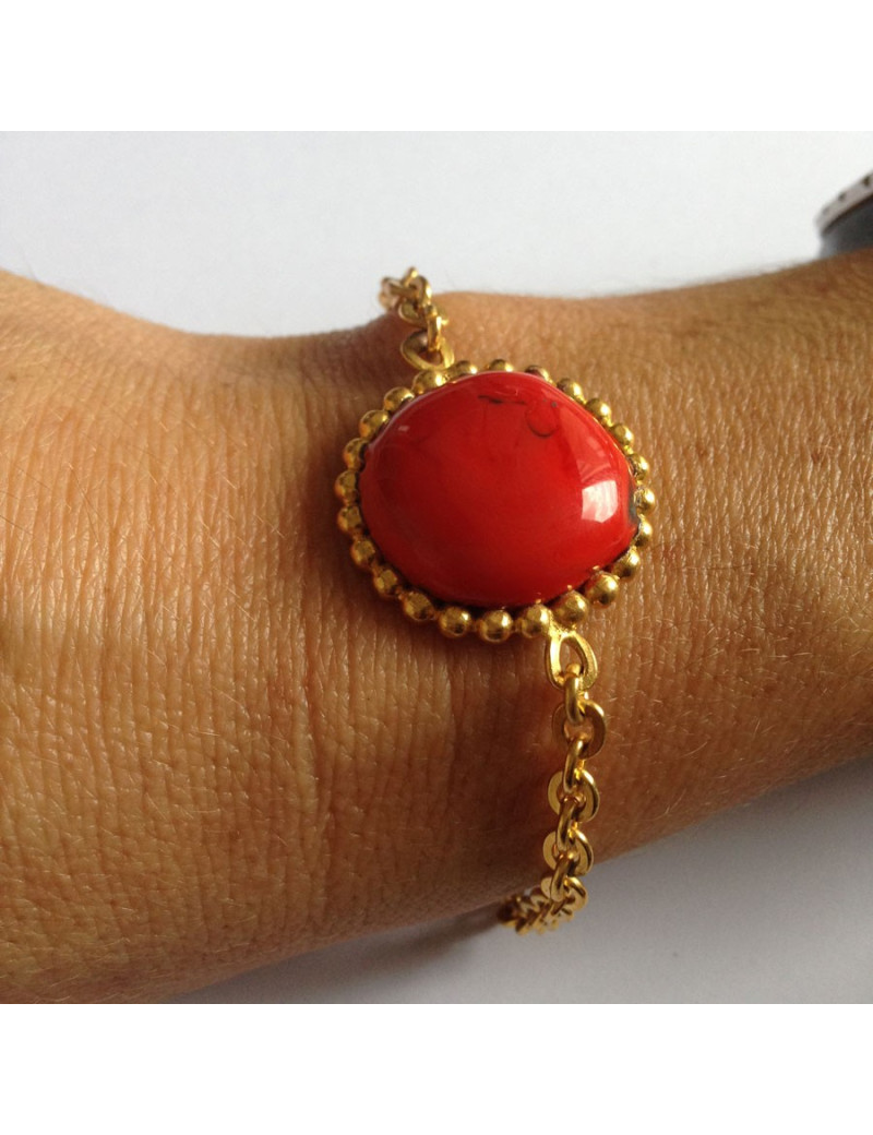 Bracelet cabochon rond rouge MARGUERITE DE VALOIS