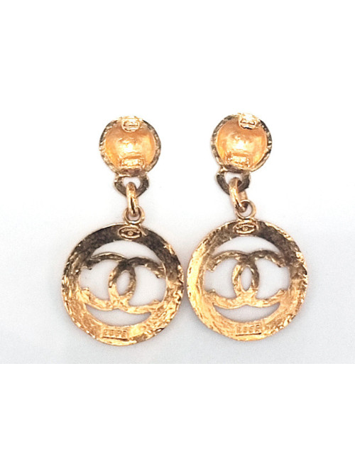 CHANEL vintage gold pendant clip-on earrings