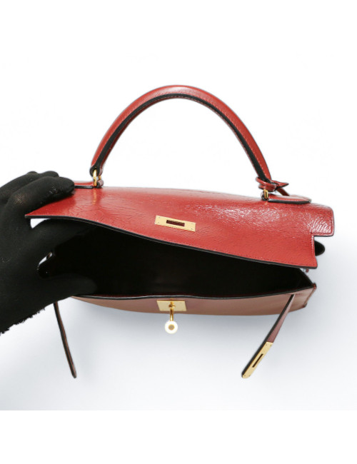  Kelly 32 HERMES sellier rouge H avec bandoulière