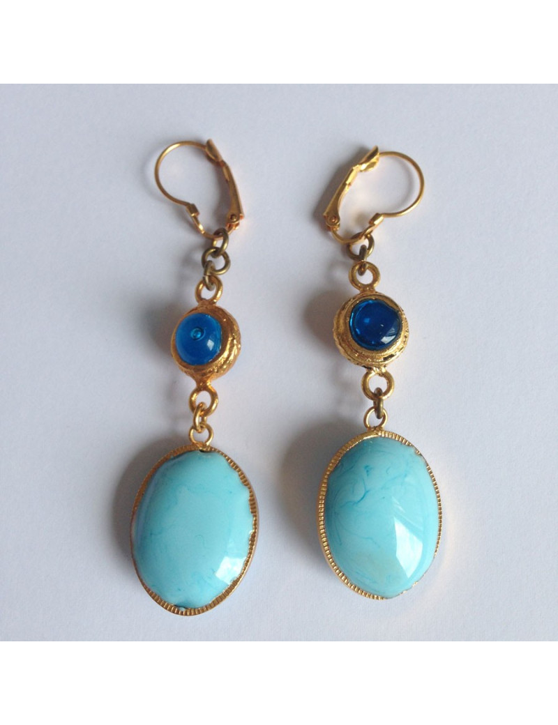 Clous pendants bleu MARGUERITE DE VALOIS