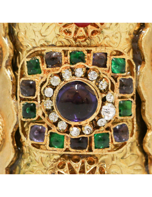 Manchette MARGUERITE DE VALOIS en métal doré et pâte de verre multicolore