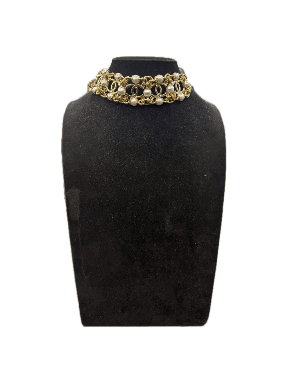 Large ras de cou CHANEL perles et métal doré