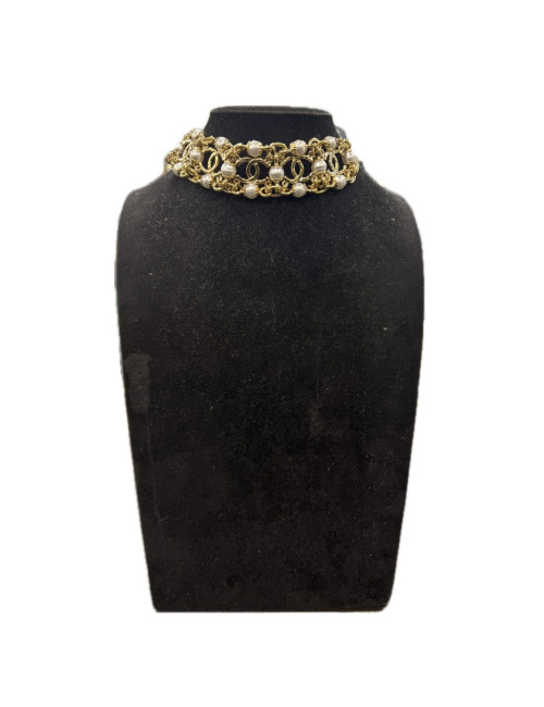 Large ras de cou CHANEL perles et métal doré