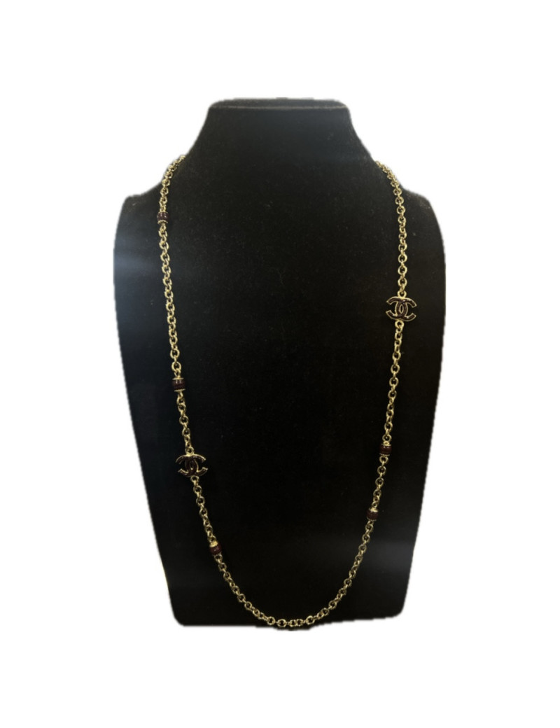 Sautoir doré CHANEL CC bordeaux