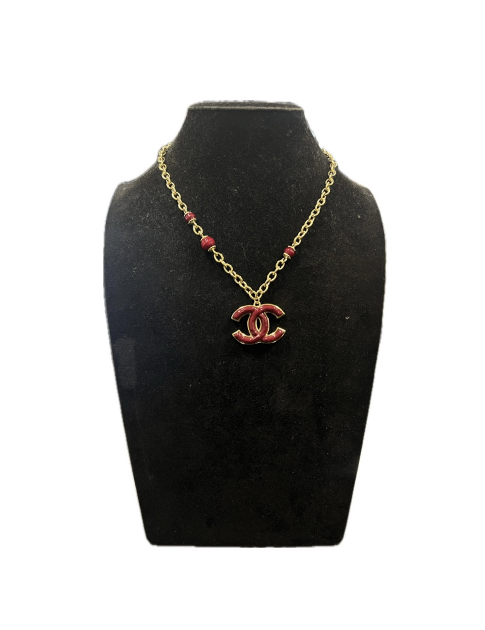 Collier CC rouge CHANEL métaldoré