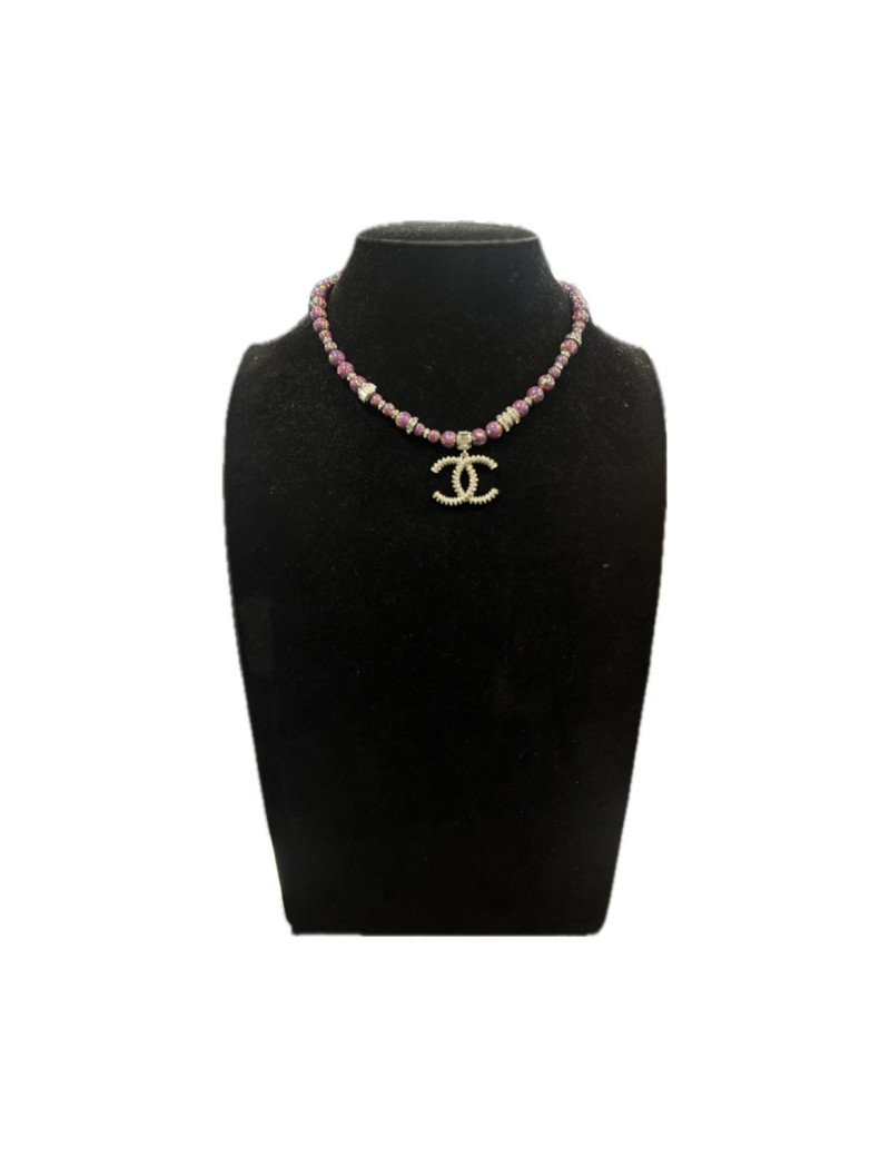 Collier CHANEL rose et strass