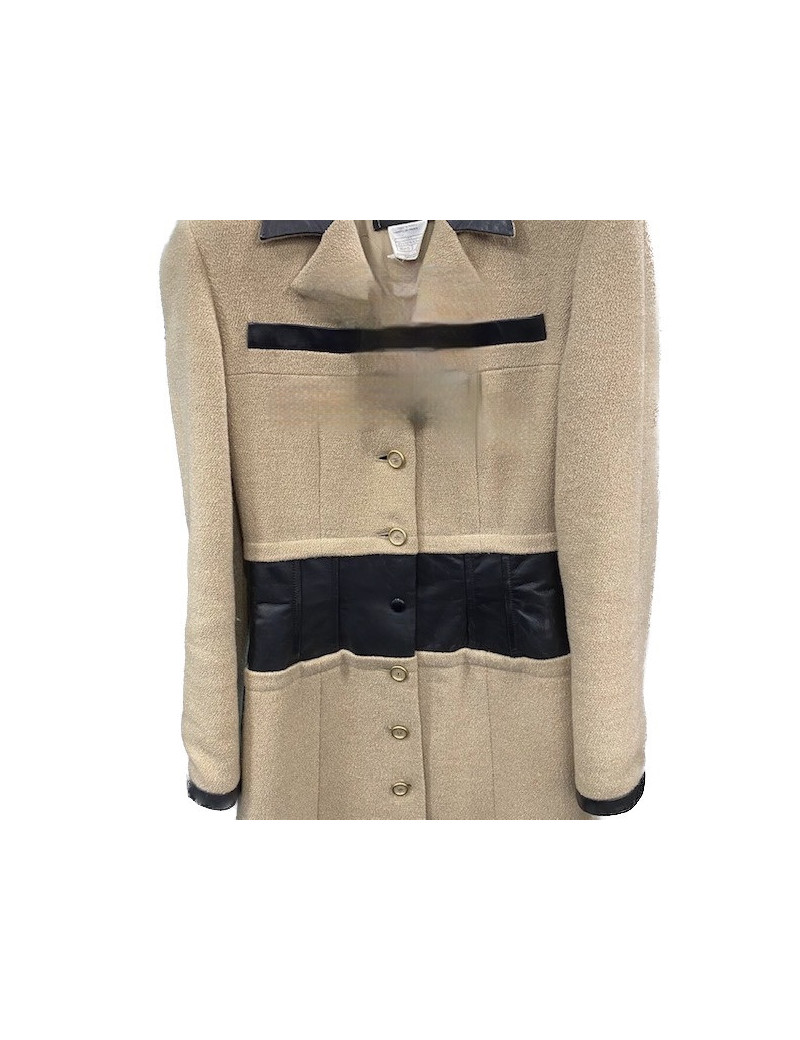 Manteau T 38 CHANEL poil de chameau beige et cuir noir