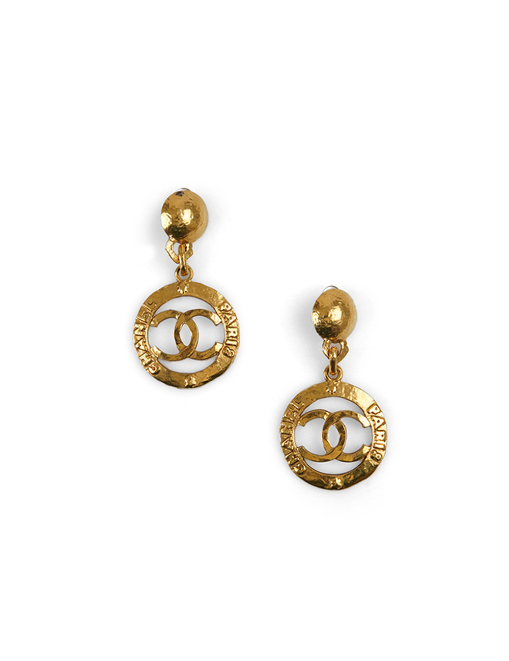 CHANEL vintage gold pendant clip-on earrings