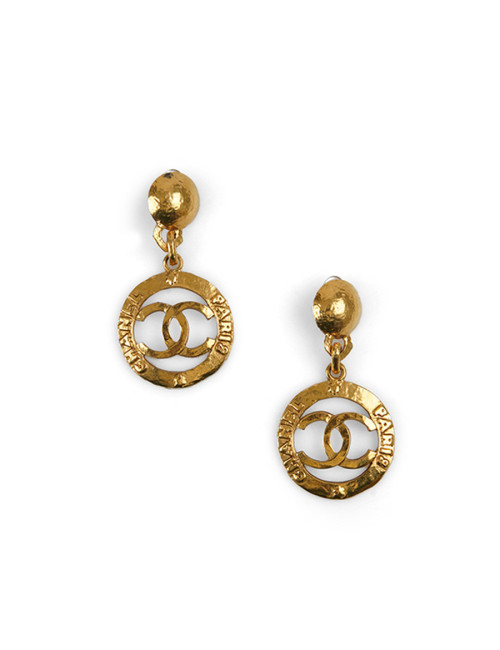 CHANEL vintage gold pendant clip-on earrings