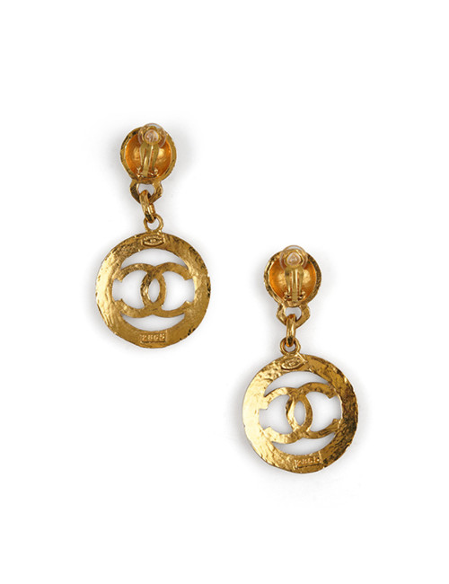 CHANEL vintage gold pendant clip-on earrings