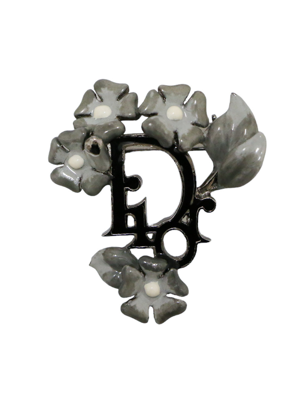 Broche DIOR fleurettes émaillées grises