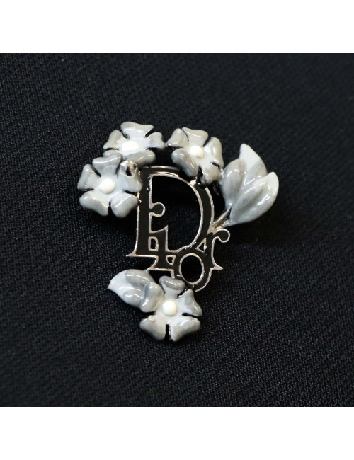 DIOR vintage enamelled grey flowers brooch