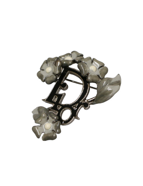 DIOR vintage enamelled grey flowers brooch