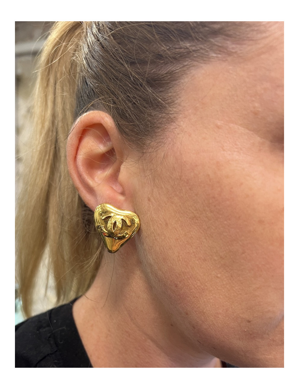 Clips coeur CHANEL dorés vintage