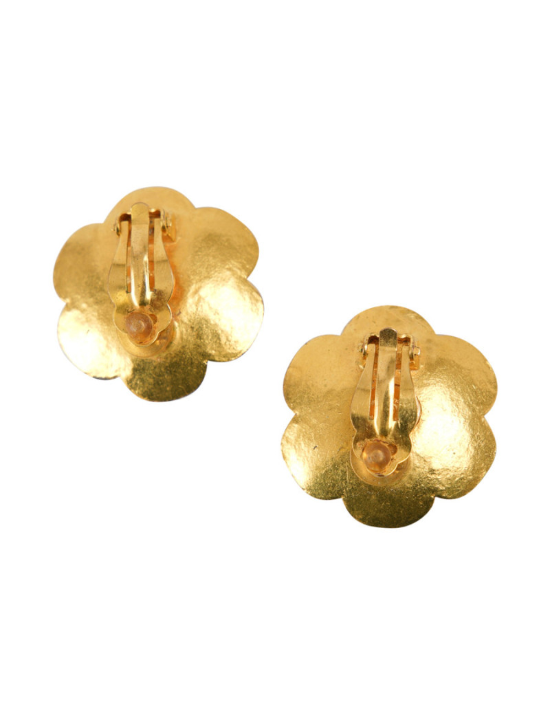 CHANEL Vintage 1970 camellia pearl clip-on earrings