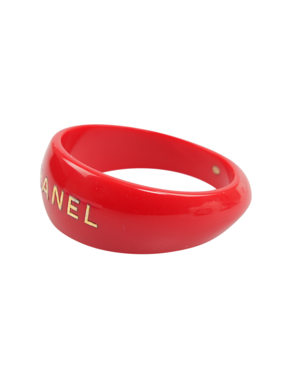 CHANEL red resin and gold inscription bracelet